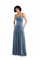 Sleeveless Dusty Blue Criss Cross Open Back Sheath Cowl Neck Semi Formal Evening Dress / Prom Dress / Bridesmaid Dress Lincoln