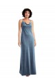 Sleeveless Dusty Blue V-Back Sheath Cowl Neck Bridesmaid Dress / Evening Dress Lincoln