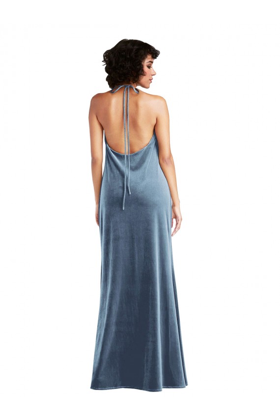 Sleeveless Dusty Blue V-Back Sheath Cowl Neck Bridesmaid Dress / Evening Dress Lincoln