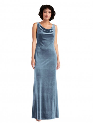 Sleeveless Dusty Blue V-Back Sheath Cowl Neck Evening Dress / Bridesmaid Dress Lincoln