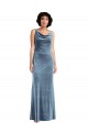 Sleeveless Dusty Blue V-Back Sheath Cowl Neck Evening Dress / Bridesmaid Dress Lincoln