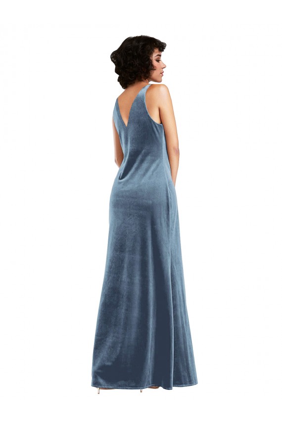 Sleeveless Dusty Blue V-Back Sheath Cowl Neck Evening Dress / Bridesmaid Dress Lincoln