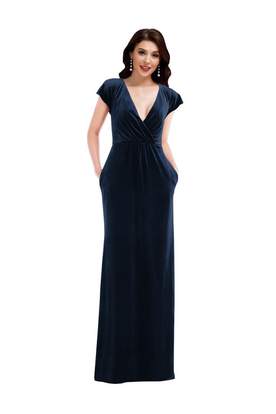 Flutter Sleeves Dark Navy A-Line V-Neck Formal Dress / Bridesmaid Dress Lincoln