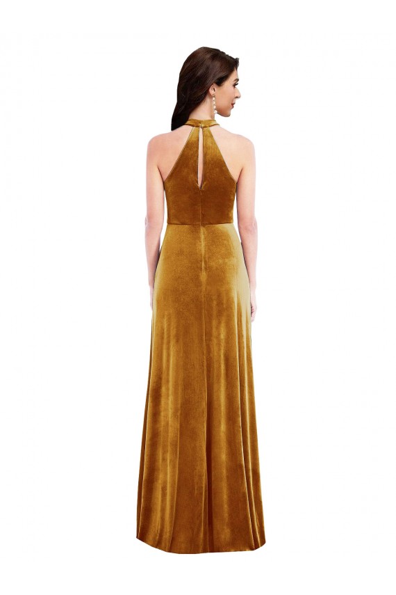 Sleeveless Gold Keyhole Back Trumpet Halter Neck Semi Formal Evening Dress / Prom Dress / Bridesmaid Dress Lincoln