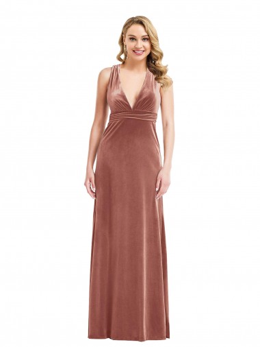 Sleeveless Cinnamon Rose Criss Cross Open Back A-Line V-Neck Bridesmaid Dress / Evening Dress Lincoln