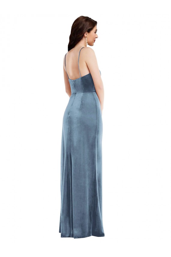 Sleeveless Dusty Blue Low Back Trumpet Spaghetti Straps Formal Evening Gown / Prom Dress / Bridesmaid Dress Lincoln