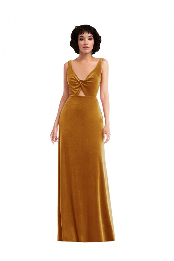 Sleeveless Gold V-Back Trumpet V-Neck Semi Formal Evening Dress / Prom Dress / Bridesmaid Dress Lincoln