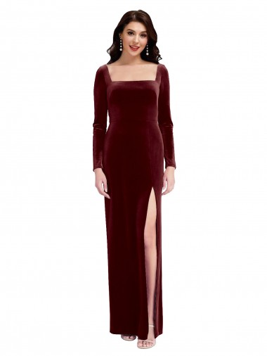Long Sleeves Burgundy Low Back A-Line Spaghetti Straps Prom Dress / Bridesmaid Dress Lincoln