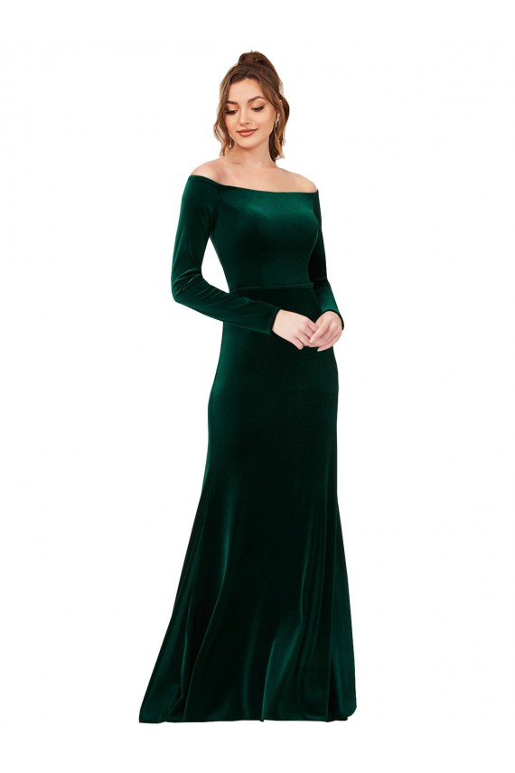 Long Sleeves Dark Green Sheath Off the Shoulder Formal Evening Gown / Prom Dress / Bridesmaid Dress Lincoln