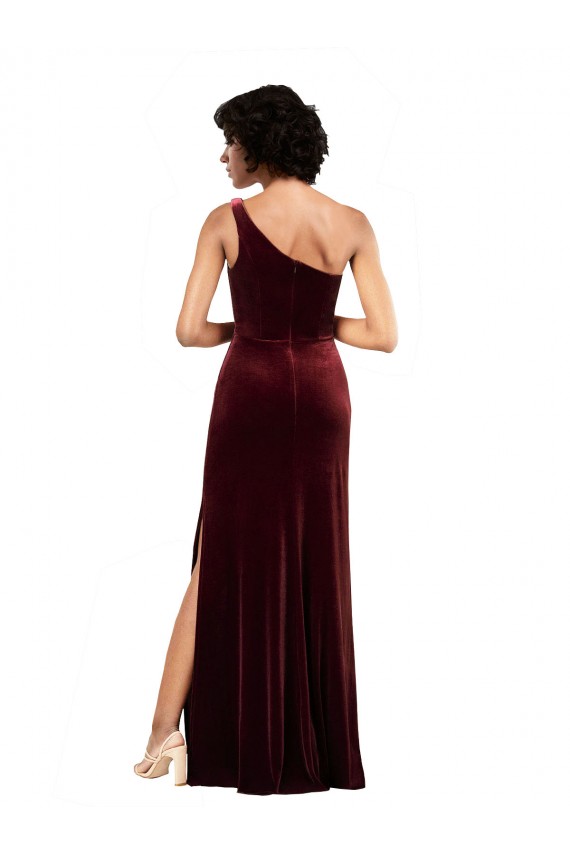 Sleeveless Burgundy Column One Shoulder Formal Evening Gown / Prom Dress / Bridesmaid Dress Lincoln
