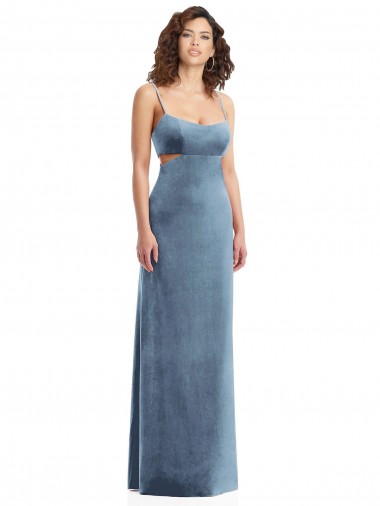 Sleeveless Dusty Blue Low Back Sheath Square Neck Formal Evening Gown / Prom Dress / Bridesmaid Dress Lincoln