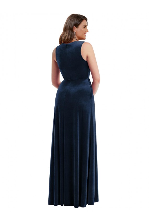 Sleeveless Dark Navy Sheath V-Neck Formal Plus Size Evening Gown / Prom Dress / Bridesmaid Dress Lincoln