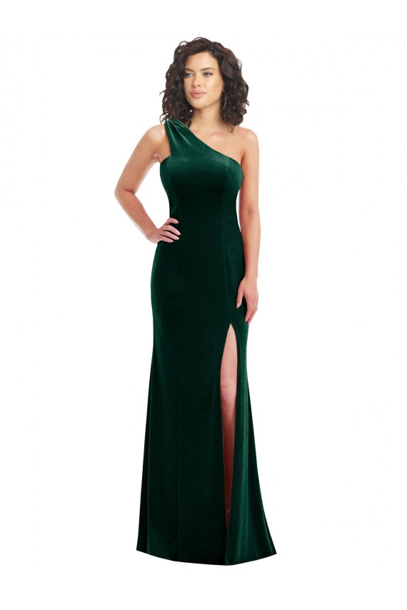 Sleeveless Dark Green Trumpet One Shoulder Black Tie Prom Dress / Bridesmaid Dress Lincoln