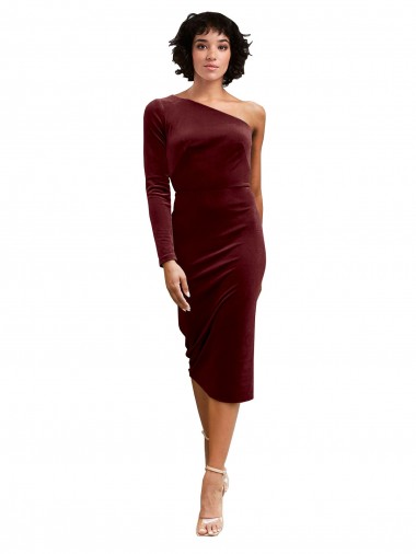 Long Sleeves Burgundy A-Line One Shoulder Black Tie Prom Dress / Bridesmaid Dress Lincoln