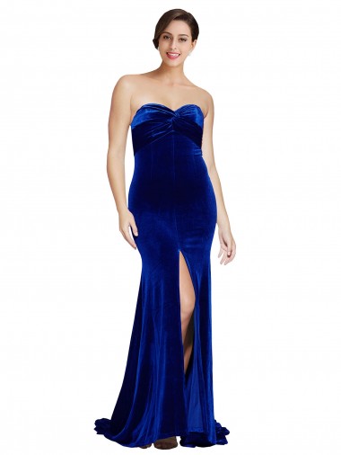 Sleeveless Royal Blue Low Back Mermaid Stretch Velvet Sweetheart Formal Evening Gown / Prom Dress / Bridesmaid Dress Lincoln