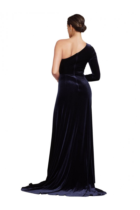 Long Sleeves Dark Navy A-Line One Shoulder Formal Evening Gown / Prom Dress / Bridesmaid Dress Lincoln
