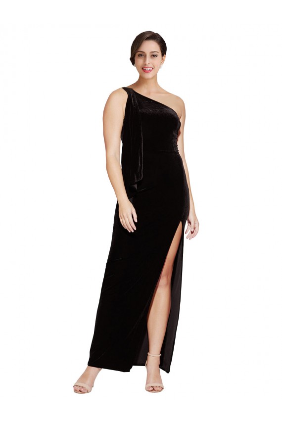 Sleeveless Black Sheath One Shoulder Formal Evening Gown / Prom Dress / Bridesmaid Dress Lincoln