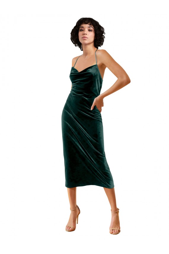 Sleeveless Dark Green Criss Cross Open Back Sheath Spaghetti Straps Formal Dress / Bridesmaid Dress Lincoln