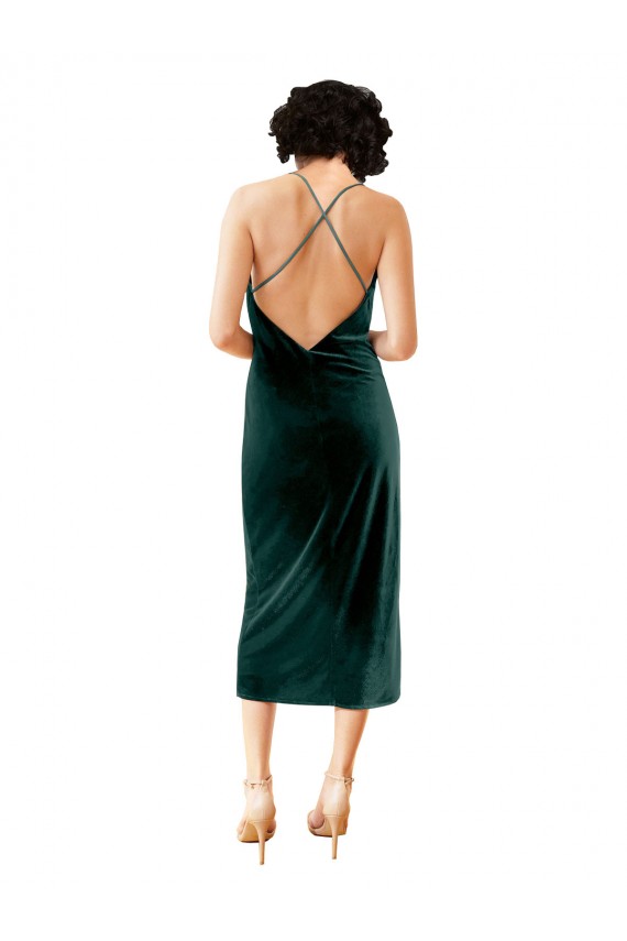 Sleeveless Dark Green Criss Cross Open Back Sheath Spaghetti Straps Formal Dress / Bridesmaid Dress Lincoln