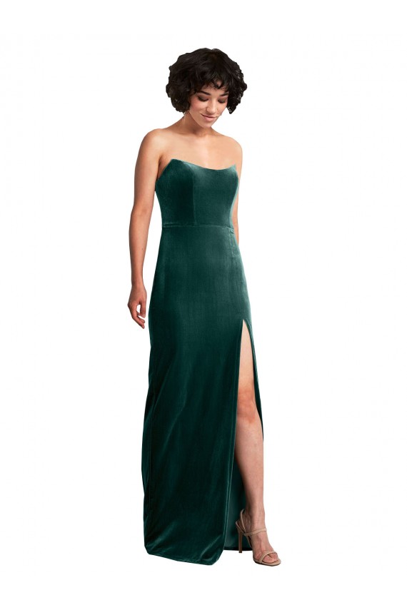 Sleeveless Dark Green Low Back Sheath Strapless Black Tie Evening Gown / Prom Dress / Bridesmaid Dress Lincoln