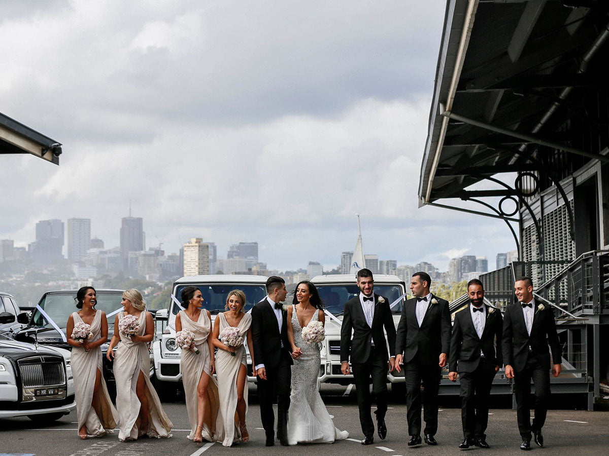 Full Length Luxe Chiffon Long Champagne bridesmaid dresses Lincoln with Sexy High Slit and Front Ruffles